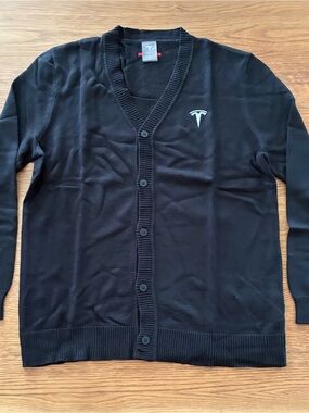 Official Tesla Employee Men's Black V-Neck Button Cardigan Sweater - S, M